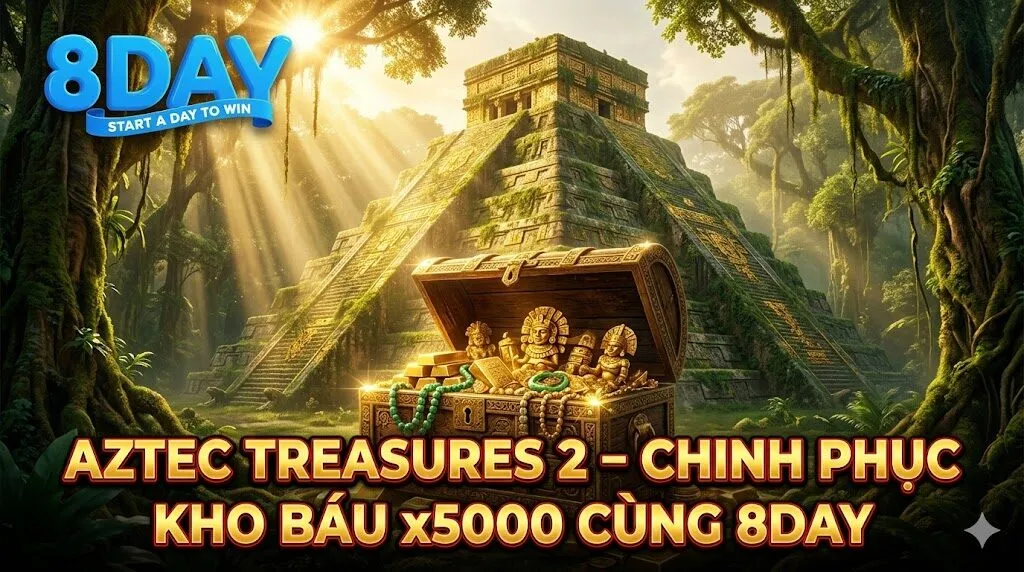 Giao diện trò chơi Slot Aztec Treasure phiên bản 3 cuộn cổ điển, hiển thị các biểu tượng chiến binh Aztec, đá quý và linh vật rừng xanh trên màn hình máy xèng kỹ thuật số, mang phong cách Vegas đơn giản và dễ chơi.